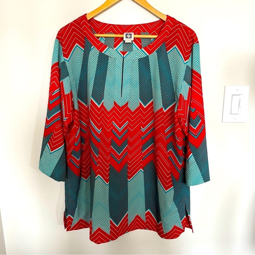 Anne Klein Geometric Pattern Long Sleeve Top - Picture 1 of 7